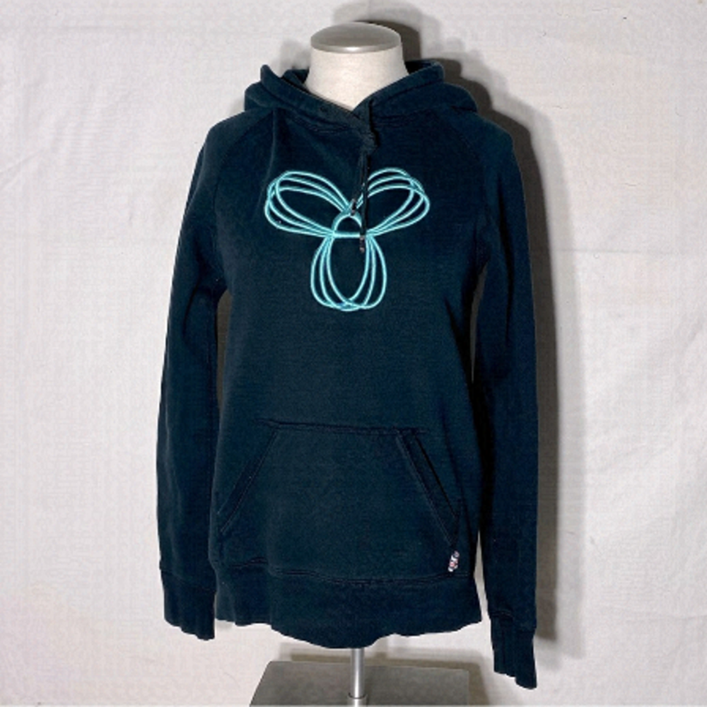 Aritzia TNA Black Hoodie W Teal Embroidered TNA Logo S